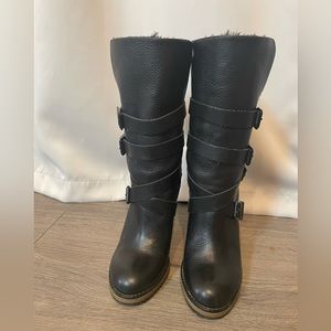 Leather shearling lined wedge boots